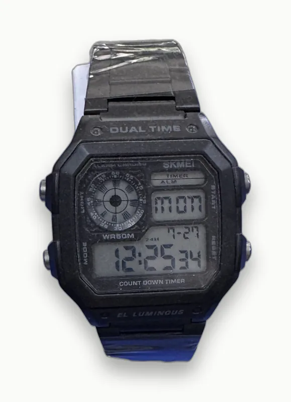 Годинник Skmei Dual Time на сталевому браслеті, чорний