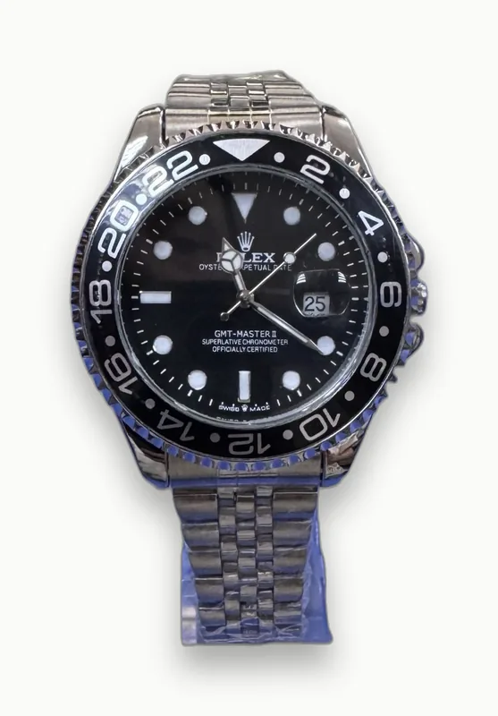 Годинник аналоговий GMT на сталевому браслеті, чорний